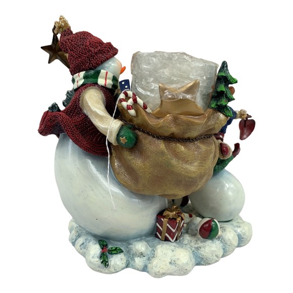Home Interiors Snowmen w/ Santa Sack of Toys Votive Candle Holder 6.5” Tall - Picture 6 of 7